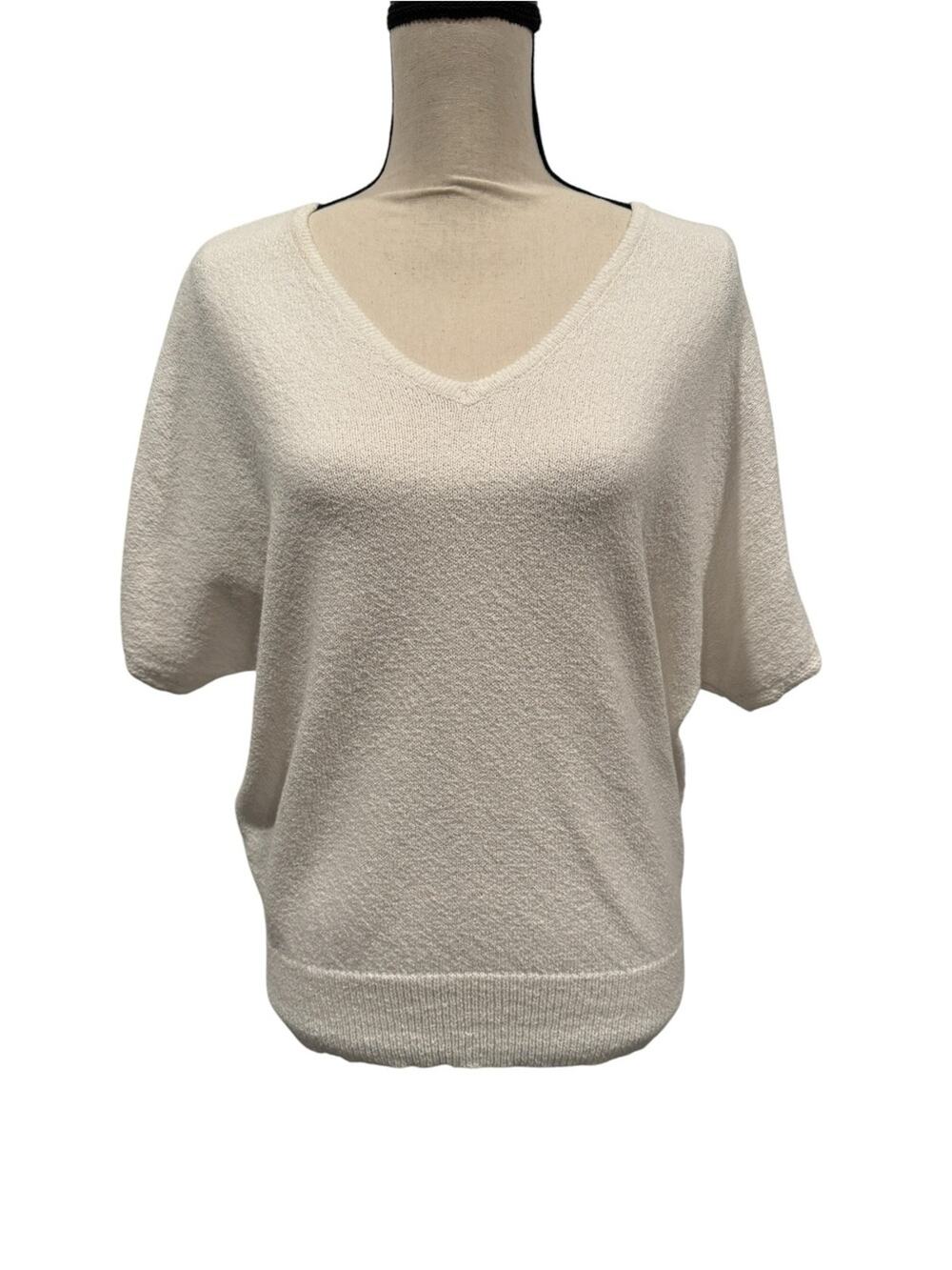 Ann Taylor Factory Petite Cream V-Neck Dolman Short Sleeve Sweater Large Petite